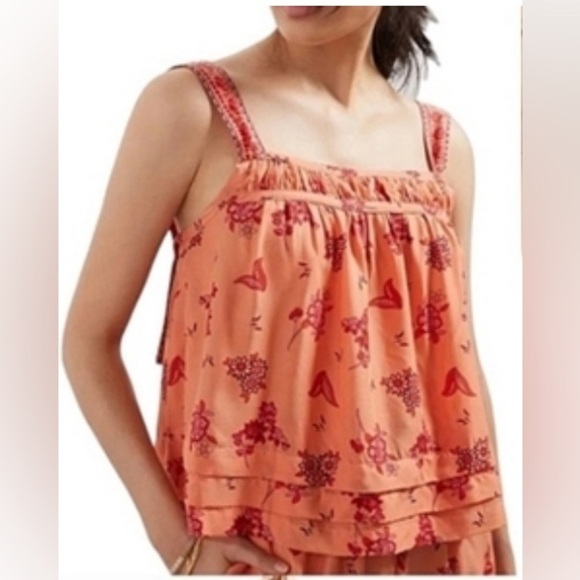 Anthropologie Tops - Anthropologie Orange Floral Sleeveless Top, Size Medium